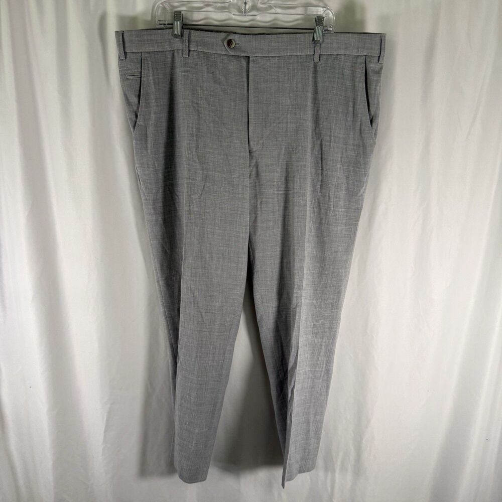 Meyer Wool Blend Dress Pants Men's 43x28 Grey Flat Front Slash Pockets